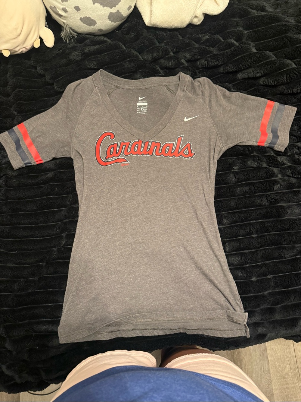 Nike Cardinals Gray V-Neck Tee with Red Accents